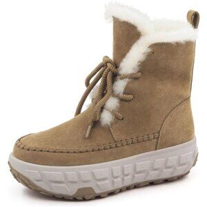 Womens Snow Boots Genuine Suede Faux Fur Lining Warm Lace Up Walking Boots